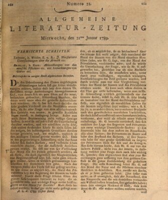 Allgemeine Literatur-Zeitung (Literarisches Zentralblatt für Deutschland) Mittwoch 21. Januar 1789