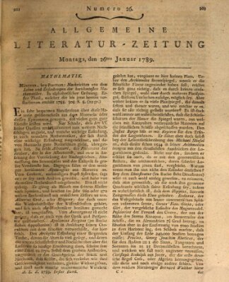 Allgemeine Literatur-Zeitung (Literarisches Zentralblatt für Deutschland) Montag 26. Januar 1789