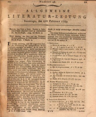 Allgemeine Literatur-Zeitung (Literarisches Zentralblatt für Deutschland) Sonntag 15. Februar 1789