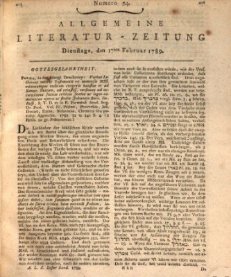 Allgemeine Literatur-Zeitung (Literarisches Zentralblatt für Deutschland) Dienstag 17. Februar 1789