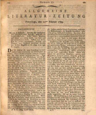 Allgemeine Literatur-Zeitung (Literarisches Zentralblatt für Deutschland) Freitag 20. Februar 1789