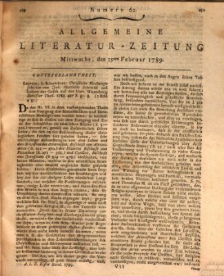 Allgemeine Literatur-Zeitung (Literarisches Zentralblatt für Deutschland) Mittwoch 25. Februar 1789