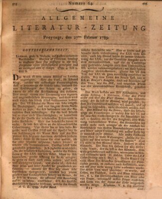 Allgemeine Literatur-Zeitung (Literarisches Zentralblatt für Deutschland) Freitag 27. Februar 1789