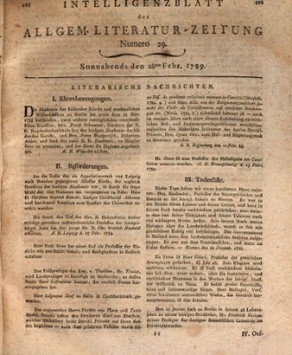 Allgemeine Literatur-Zeitung (Literarisches Zentralblatt für Deutschland) Samstag 28. Februar 1789