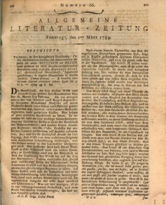 Allgemeine Literatur-Zeitung (Literarisches Zentralblatt für Deutschland) Sonntag 1. März 1789