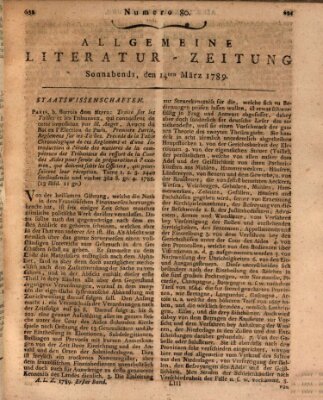 Allgemeine Literatur-Zeitung (Literarisches Zentralblatt für Deutschland) Samstag 14. März 1789