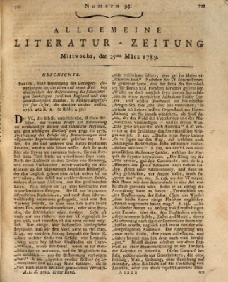 Allgemeine Literatur-Zeitung (Literarisches Zentralblatt für Deutschland) Mittwoch 25. März 1789