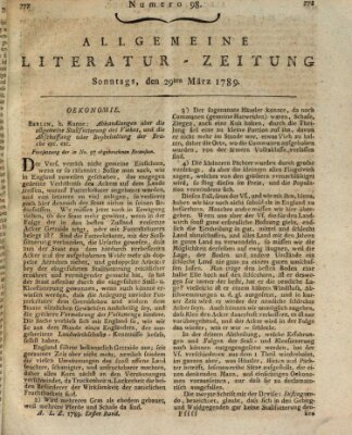 Allgemeine Literatur-Zeitung (Literarisches Zentralblatt für Deutschland) Sonntag 29. März 1789