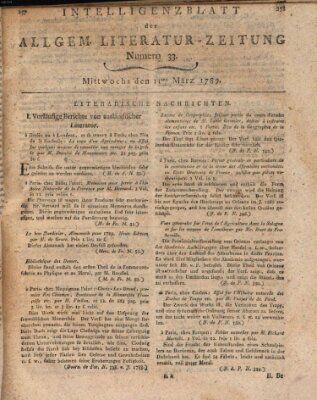 Allgemeine Literatur-Zeitung (Literarisches Zentralblatt für Deutschland) Mittwoch 11. März 1789