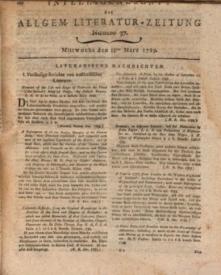 Allgemeine Literatur-Zeitung (Literarisches Zentralblatt für Deutschland) Mittwoch 18. März 1789