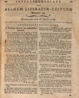 Allgemeine Literatur-Zeitung (Literarisches Zentralblatt für Deutschland) Mittwoch 1. April 1789