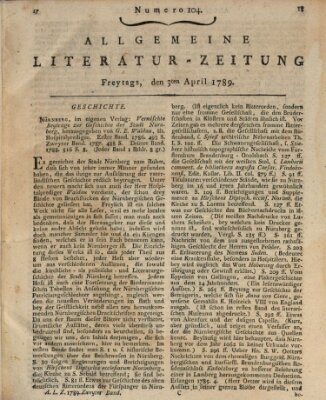 Allgemeine Literatur-Zeitung (Literarisches Zentralblatt für Deutschland) Freitag 3. April 1789