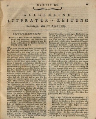 Allgemeine Literatur-Zeitung (Literarisches Zentralblatt für Deutschland) Sonntag 5. April 1789