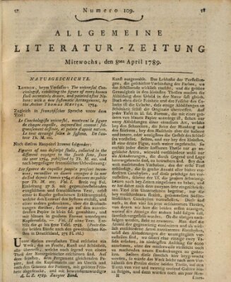 Allgemeine Literatur-Zeitung (Literarisches Zentralblatt für Deutschland) Mittwoch 8. April 1789