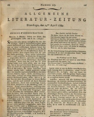 Allgemeine Literatur-Zeitung (Literarisches Zentralblatt für Deutschland) Dienstag 14. April 1789