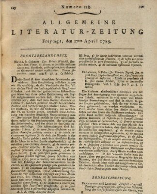 Allgemeine Literatur-Zeitung (Literarisches Zentralblatt für Deutschland) Freitag 17. April 1789