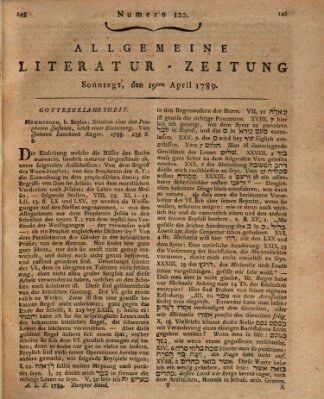 Allgemeine Literatur-Zeitung (Literarisches Zentralblatt für Deutschland) Sonntag 19. April 1789