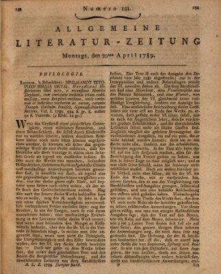 Allgemeine Literatur-Zeitung (Literarisches Zentralblatt für Deutschland) Montag 20. April 1789