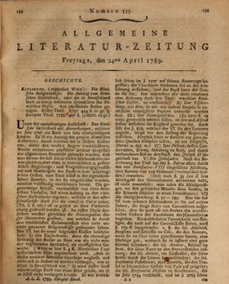 Allgemeine Literatur-Zeitung (Literarisches Zentralblatt für Deutschland) Freitag 24. April 1789