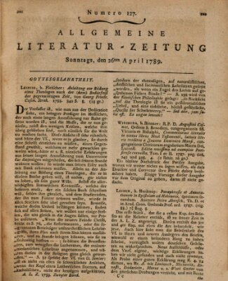 Allgemeine Literatur-Zeitung (Literarisches Zentralblatt für Deutschland) Sonntag 26. April 1789