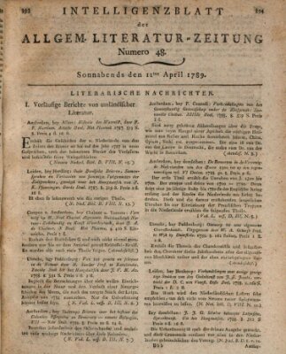 Allgemeine Literatur-Zeitung (Literarisches Zentralblatt für Deutschland) Samstag 11. April 1789