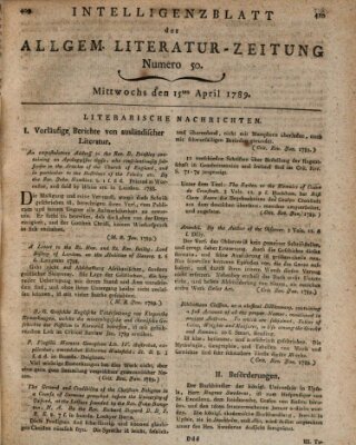 Allgemeine Literatur-Zeitung (Literarisches Zentralblatt für Deutschland) Mittwoch 15. April 1789