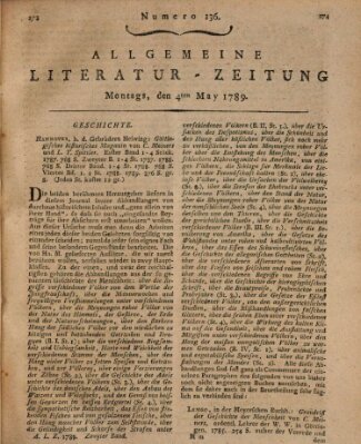 Allgemeine Literatur-Zeitung (Literarisches Zentralblatt für Deutschland) Montag 4. Mai 1789