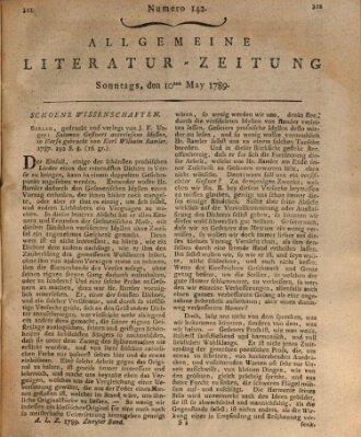 Allgemeine Literatur-Zeitung (Literarisches Zentralblatt für Deutschland) Sonntag 10. Mai 1789