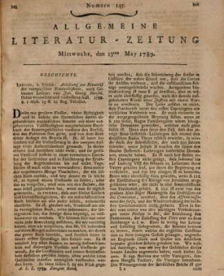 Allgemeine Literatur-Zeitung (Literarisches Zentralblatt für Deutschland) Mittwoch 13. Mai 1789