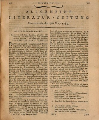 Allgemeine Literatur-Zeitung (Literarisches Zentralblatt für Deutschland) Samstag 23. Mai 1789