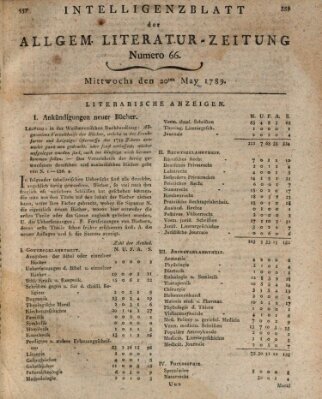 Allgemeine Literatur-Zeitung (Literarisches Zentralblatt für Deutschland) Mittwoch 20. Mai 1789