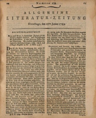 Allgemeine Literatur-Zeitung (Literarisches Zentralblatt für Deutschland) Dienstag 16. Juni 1789