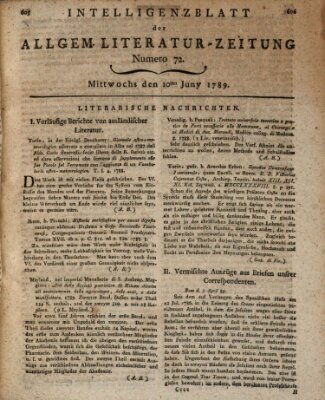 Allgemeine Literatur-Zeitung (Literarisches Zentralblatt für Deutschland) Mittwoch 10. Juni 1789