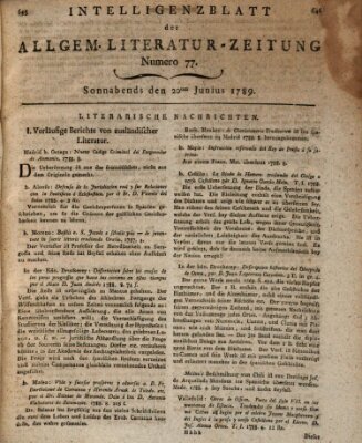 Allgemeine Literatur-Zeitung (Literarisches Zentralblatt für Deutschland) Samstag 20. Juni 1789