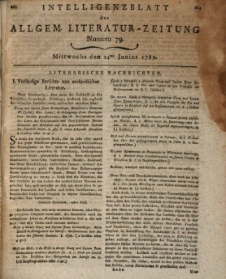 Allgemeine Literatur-Zeitung (Literarisches Zentralblatt für Deutschland) Mittwoch 24. Juni 1789