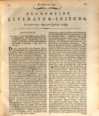 Allgemeine Literatur-Zeitung (Literarisches Zentralblatt für Deutschland) Samstag 11. Juli 1789