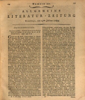 Allgemeine Literatur-Zeitung (Literarisches Zentralblatt für Deutschland) Dienstag 14. Juli 1789