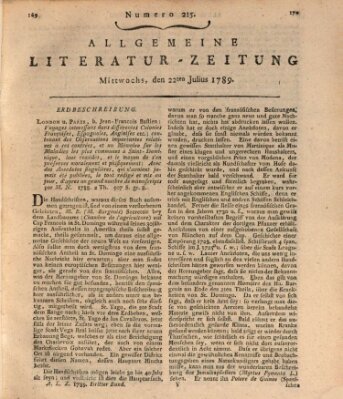 Allgemeine Literatur-Zeitung (Literarisches Zentralblatt für Deutschland) Mittwoch 22. Juli 1789