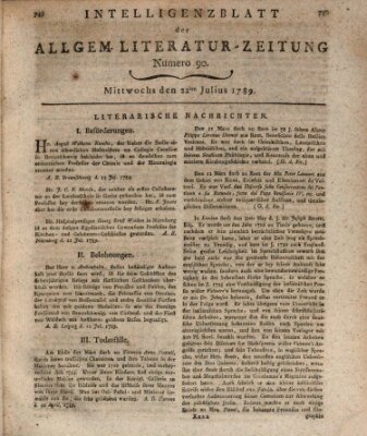 Allgemeine Literatur-Zeitung (Literarisches Zentralblatt für Deutschland) Mittwoch 22. Juli 1789