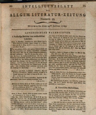 Allgemeine Literatur-Zeitung (Literarisches Zentralblatt für Deutschland) Mittwoch 29. Juli 1789