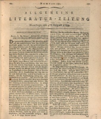 Allgemeine Literatur-Zeitung (Literarisches Zentralblatt für Deutschland) Dienstag 4. August 1789