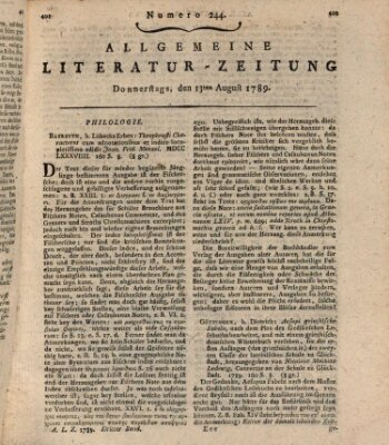 Allgemeine Literatur-Zeitung (Literarisches Zentralblatt für Deutschland) Donnerstag 13. August 1789