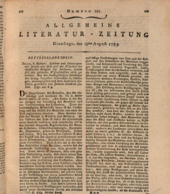 Allgemeine Literatur-Zeitung (Literarisches Zentralblatt für Deutschland) Dienstag 18. August 1789