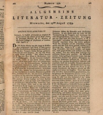 Allgemeine Literatur-Zeitung (Literarisches Zentralblatt für Deutschland) Mittwoch 19. August 1789