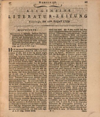 Allgemeine Literatur-Zeitung (Literarisches Zentralblatt für Deutschland) Freitag 21. August 1789