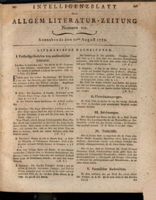 Allgemeine Literatur-Zeitung (Literarisches Zentralblatt für Deutschland) Samstag 22. August 1789