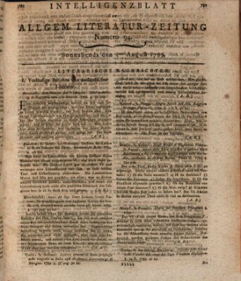 Allgemeine Literatur-Zeitung (Literarisches Zentralblatt für Deutschland) Samstag 1. August 1789