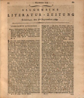 Allgemeine Literatur-Zeitung (Literarisches Zentralblatt für Deutschland) Sonntag 6. September 1789