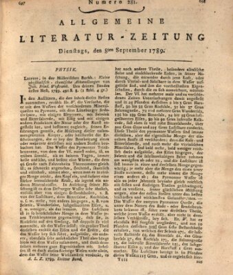 Allgemeine Literatur-Zeitung (Literarisches Zentralblatt für Deutschland) Dienstag 8. September 1789