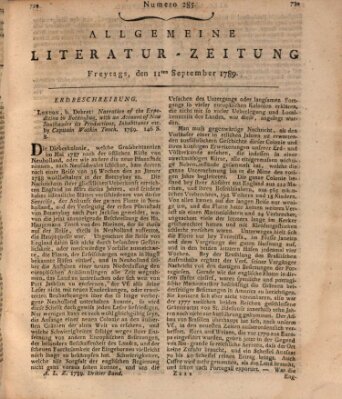 Allgemeine Literatur-Zeitung (Literarisches Zentralblatt für Deutschland) Freitag 11. September 1789